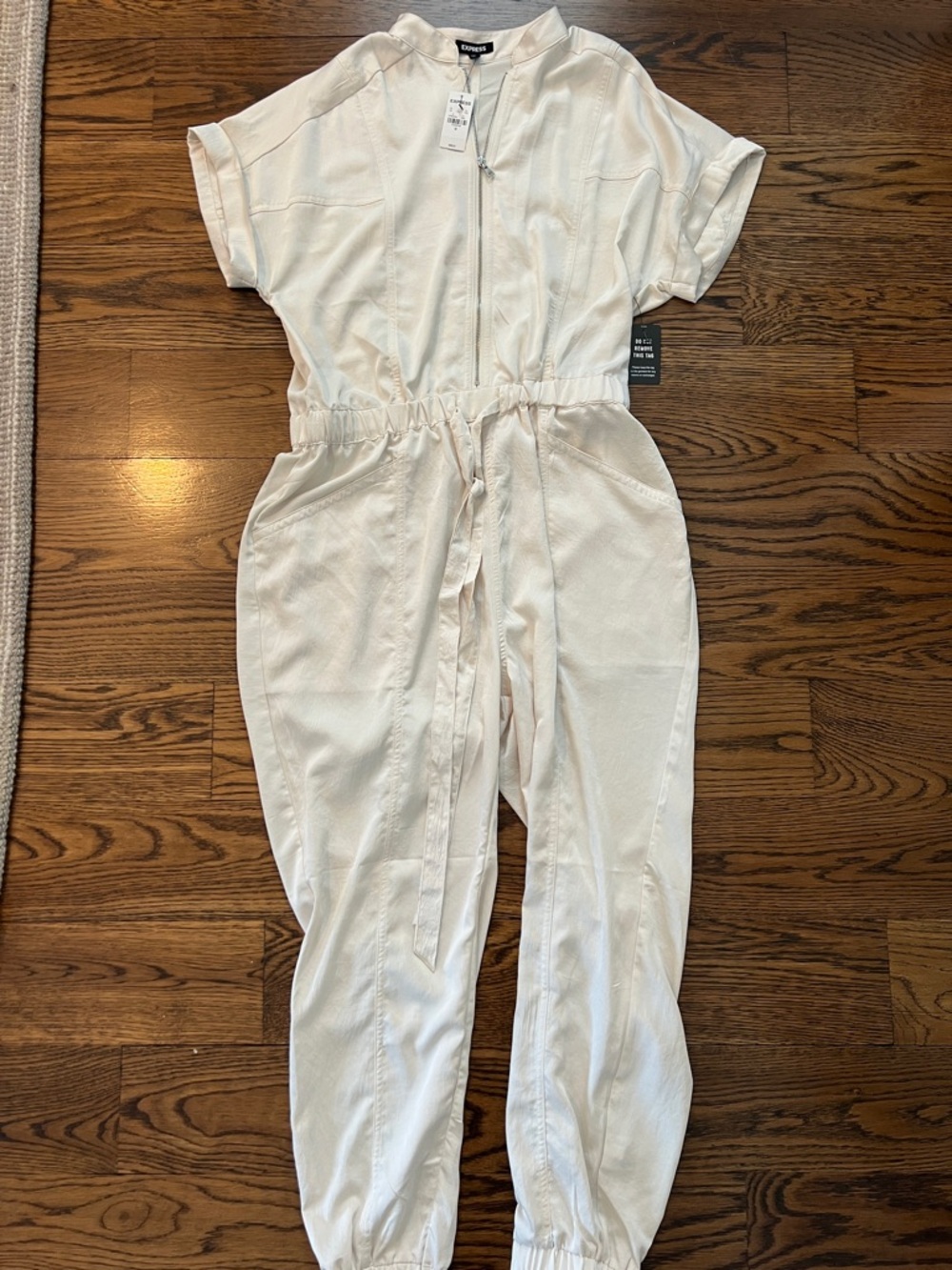 Express Cream Short-Sleeve Utility Jumpsuit